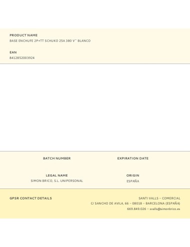 Base enchufe 2p+tt schuko 25a 380 v~ blanco