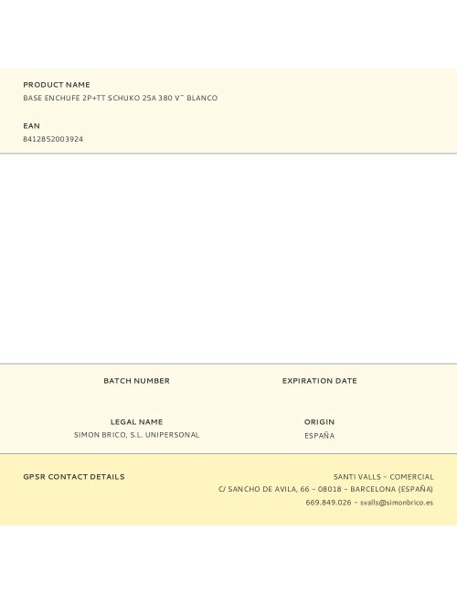 Base enchufe 2p+tt schuko 25a 380 v~ blanco