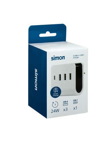 Adaptador 3 usb a + 1 usb c 16 a con soporte para smartphone