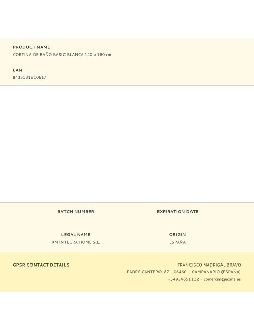 Cortina de baño basic blanca 140 x 180 cm