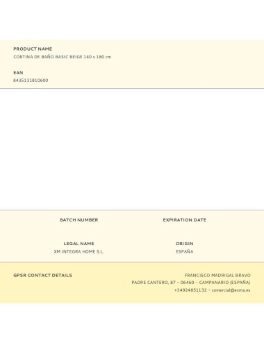 Cortina de baño basic beige 140 x 180 cm