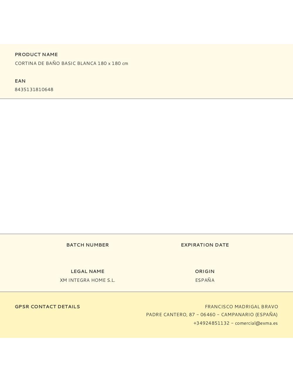 Cortina de baño basic blanca 180 x 180 cm