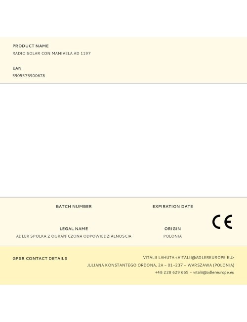 Radio solar con manivela ad 1197, 15,5 x 5 x 8 cm