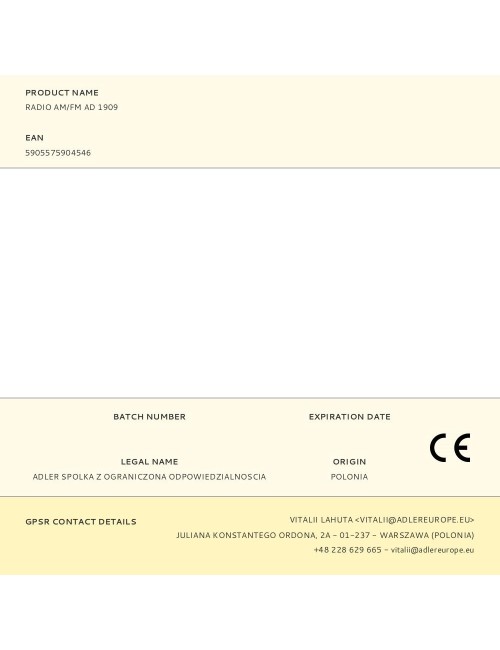 Radio am/fm ad 1909, 15,5 x 21 x 6 cm