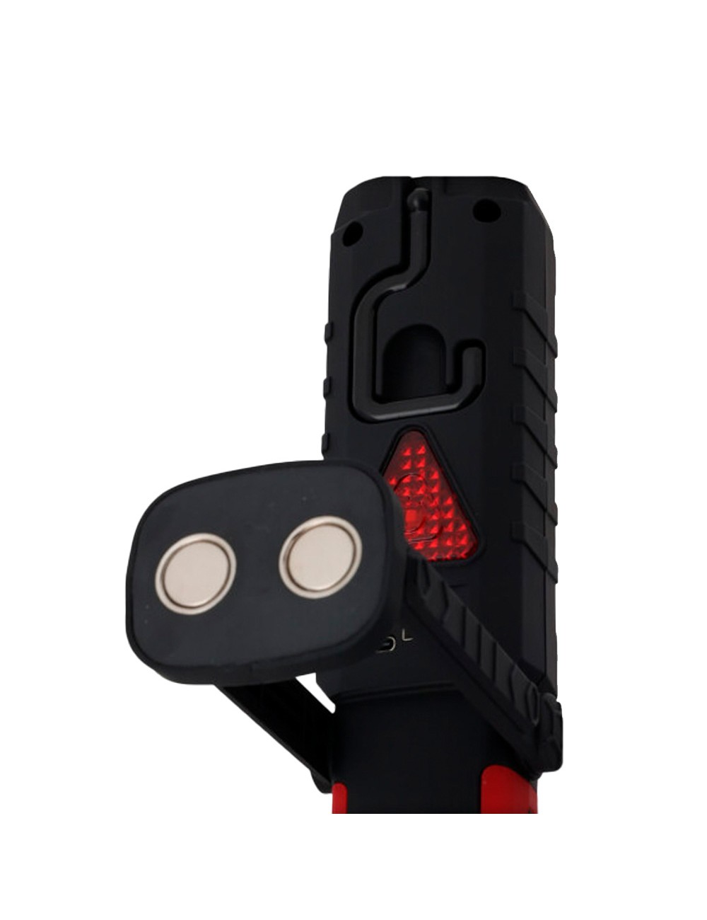 Linterna led de trabajo recargable doble funcion con gancho + imán, negra, 50 x 35 x 215 mm