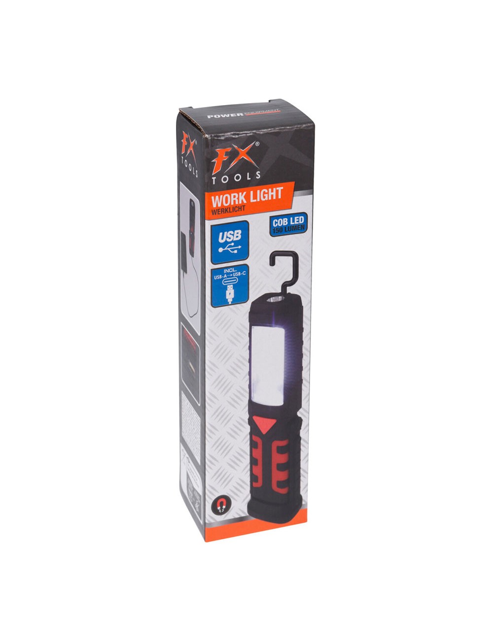 Linterna led de trabajo recargable doble funcion con gancho + imán, negra, 50 x 35 x 215 mm