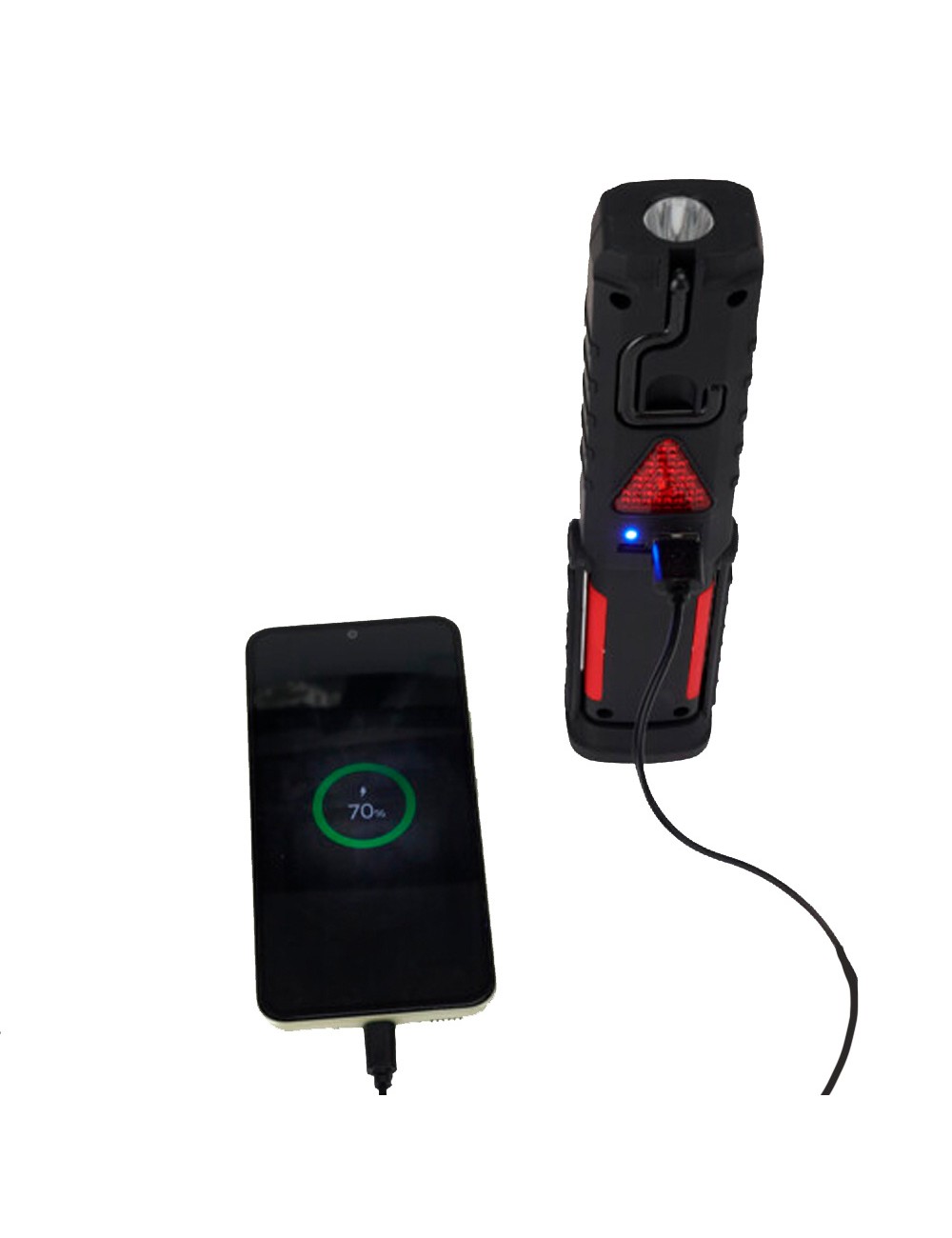 Linterna led de trabajo recargable doble funcion con gancho + imán, negra, 50 x 35 x 215 mm