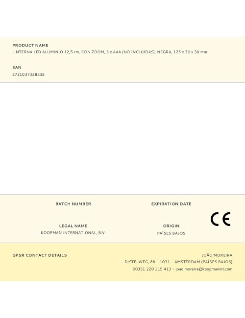 Linterna led aluminio 12,5 cm, con zoom, 3 x aaa (no incluidas), negra, 125 x 30 x 30 mm