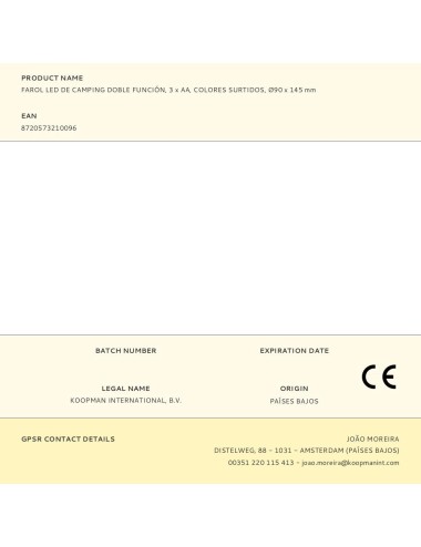 Farol led de camping doble función, 3 x aa, colores surtidos, ø90 x 145 mm