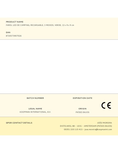 Farol led de camping, recargable, 3 modos, verde, 13 x 9 x 9 cm