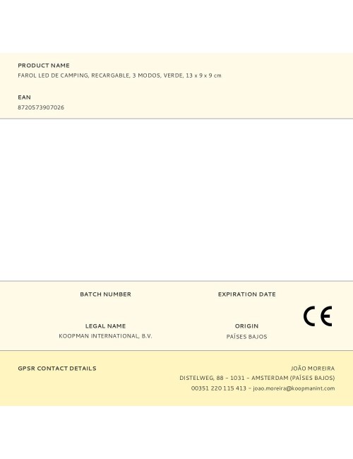 Farol led de camping, recargable, 3 modos, verde, 13 x 9 x 9 cm