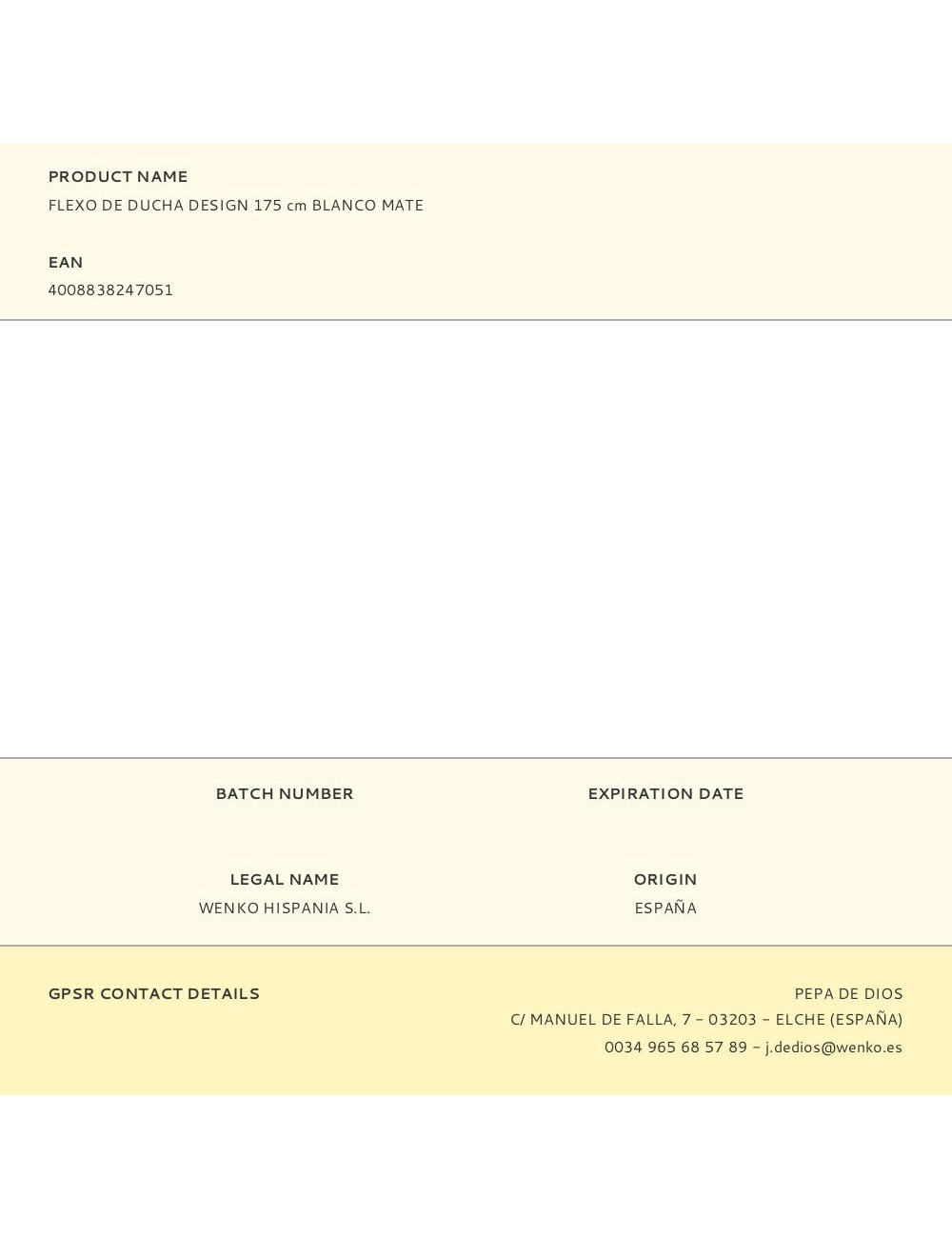 Flexo de ducha design 175 cm blanco mate