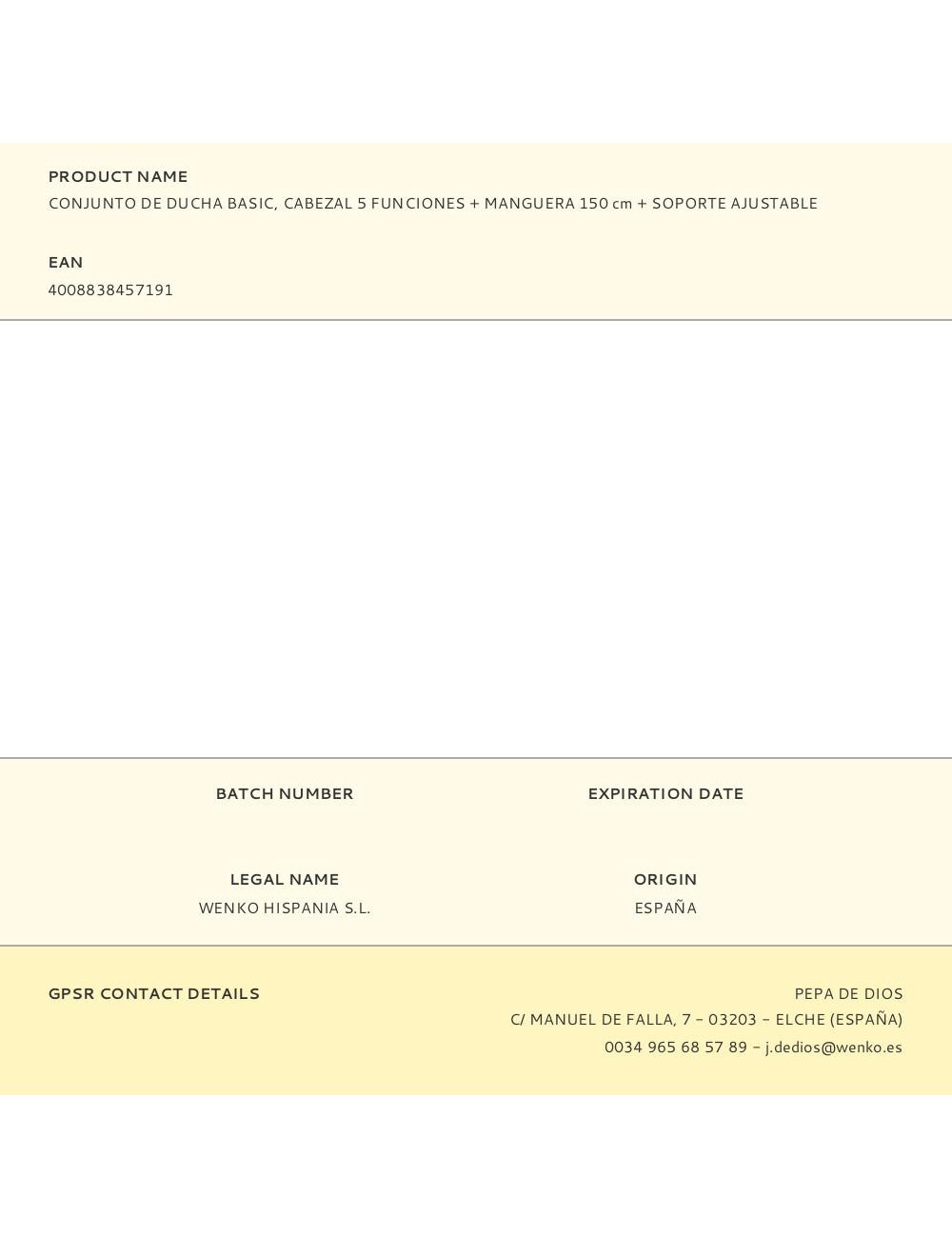 Conjunto de ducha basic, cabezal 5 funciones + manguera 150 cm + soporte ajustable