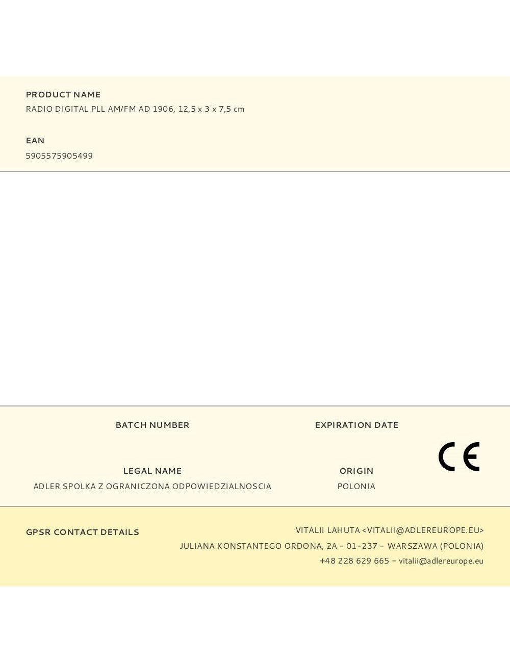 Radio digital pll am/fm ad 1906, 12,5 x 3 x 7,5 cm