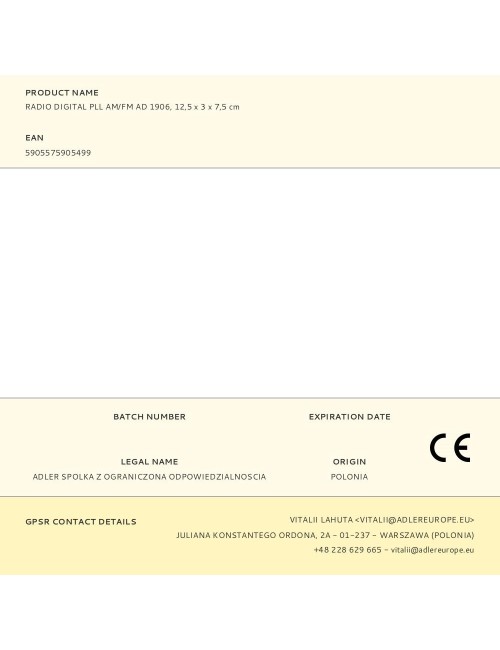 Radio digital pll am/fm ad 1906, 12,5 x 3 x 7,5 cm