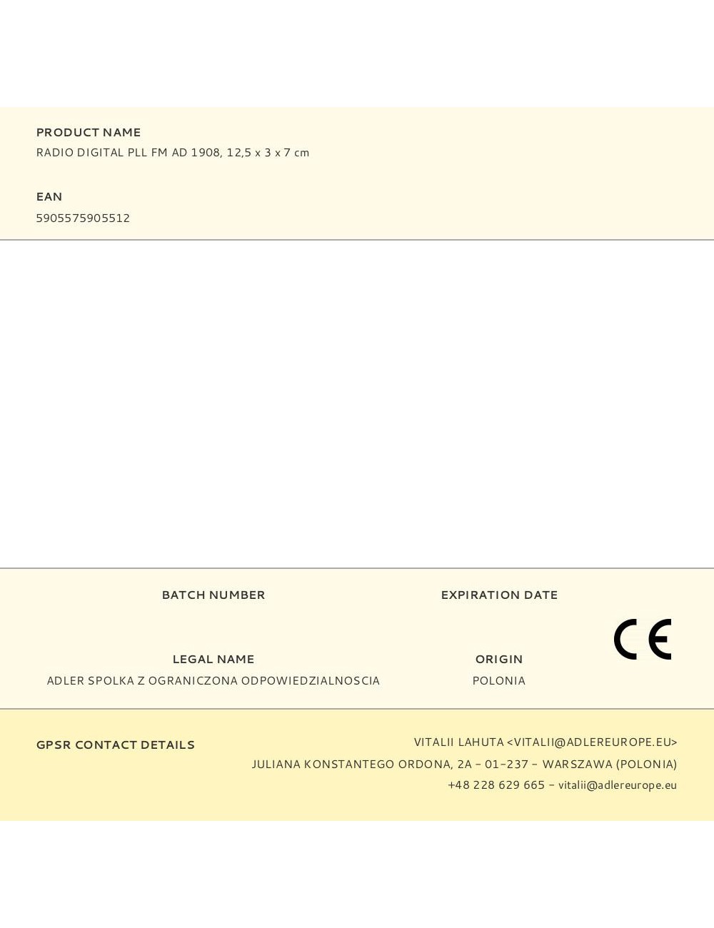 Radio digital pll fm ad 1908, 12,5 x 3 x 7 cm