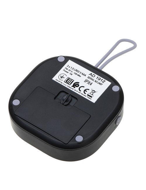 Radio fm resistente al agua ipx4 ad 1912, 9 x 9 x 2,5 cm