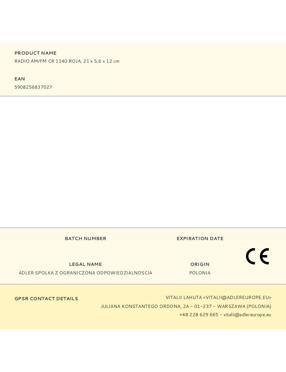 Radio am/fm cr 1140 roja, 21 x 5,6 x 12 cm