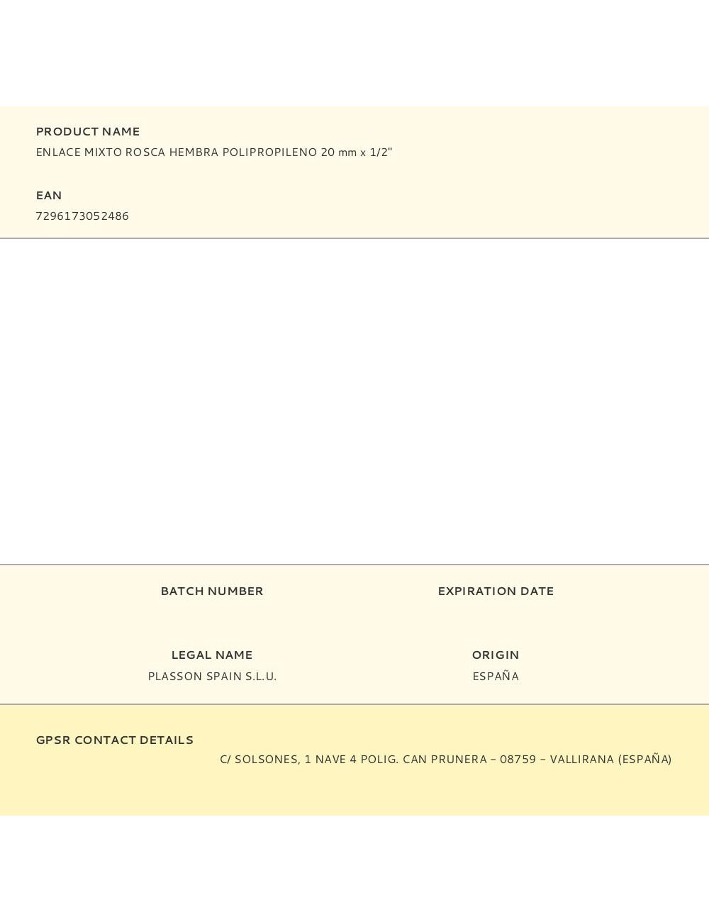 Enlace mixto rosca hembra polipropileno 20 mm x 1/2"