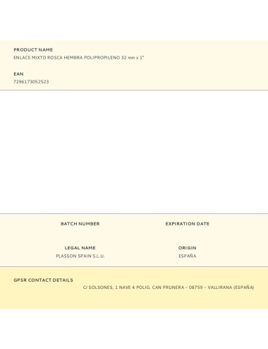 Enlace mixto rosca hembra polipropileno 32 mm x 1"