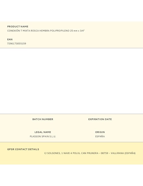 Conexión t mixta rosca hembra polipropileno 25 mm x 3/4''