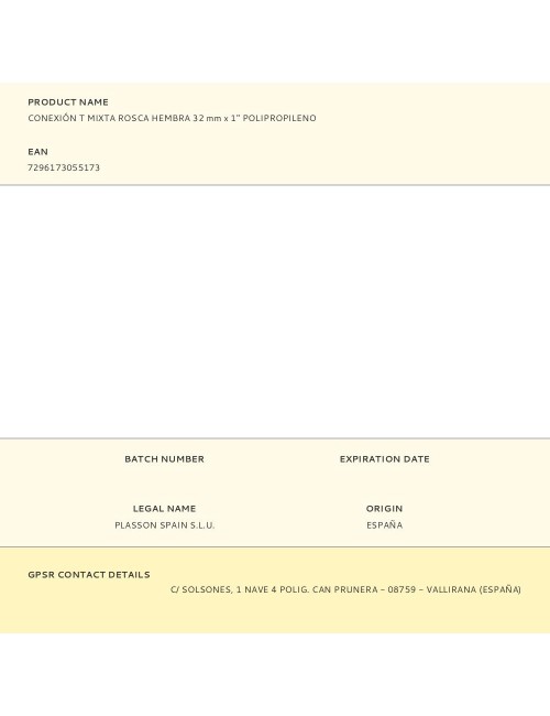 Conexión t mixta rosca hembra 32 mm x 1'' polipropileno