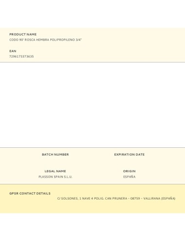 Codo 90° rosca hembra polipropileno 3/4"