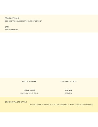 Codo 90° rosca hembra polipropileno 1"