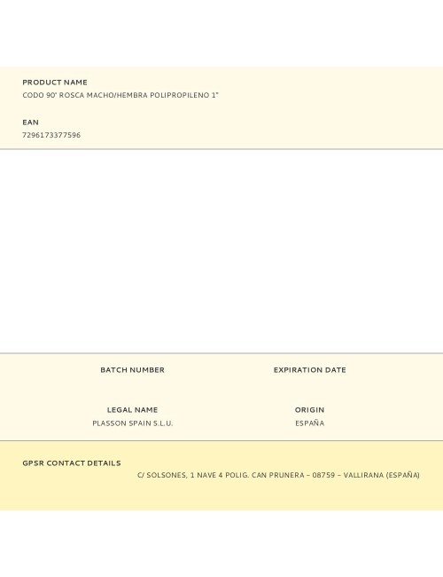 Codo 90° rosca macho/hembra polipropileno 1"