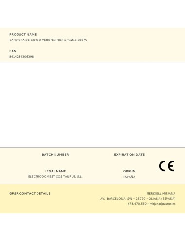 Cafetera de goteo verona inox 6 tazas 600 w