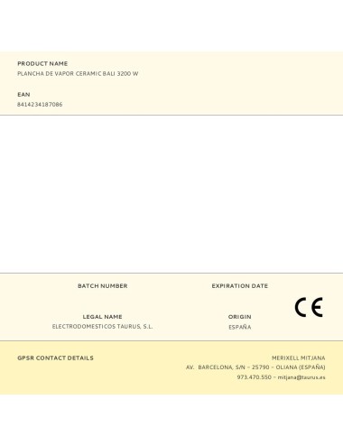 Plancha de vapor ceramic bali 3200 w