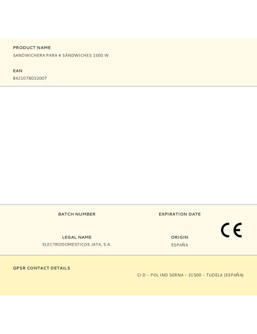 Sandwichera para 4 sándwiches 1500 w
