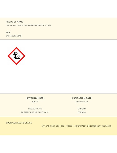 Bolsa anti polillas aroma lavanda 20 uds