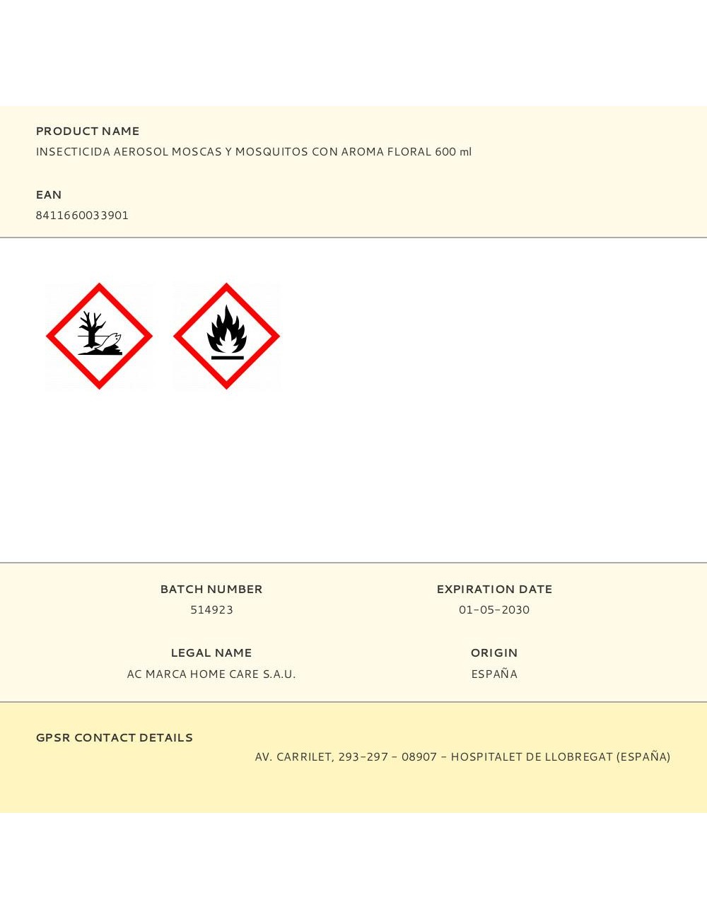 Insecticida aerosol moscas y mosquitos con aroma floral 600 ml