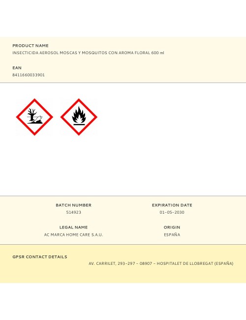 Insecticida aerosol moscas y mosquitos con aroma floral 600 ml