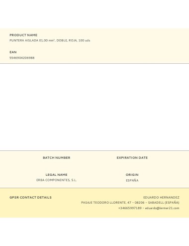 Puntera aislada 01,00 mm, doble, roja, 100 uds