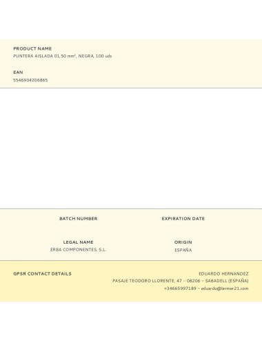 Puntera aislada 01,50 mm, negra, 100 uds