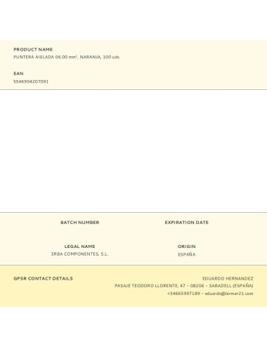 Puntera aislada 04,00 mm, naranja, 100 uds