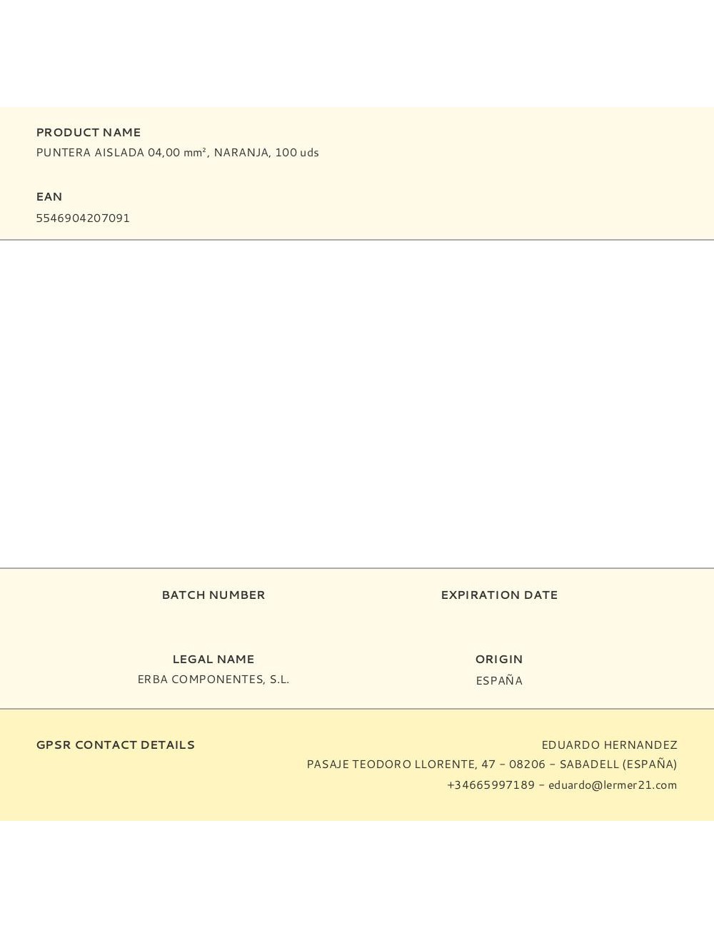 Puntera aislada 04,00 mm, naranja, 100 uds