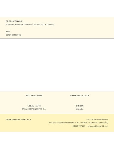 Puntera aislada 10,00 mm, doble, roja, 100 uds