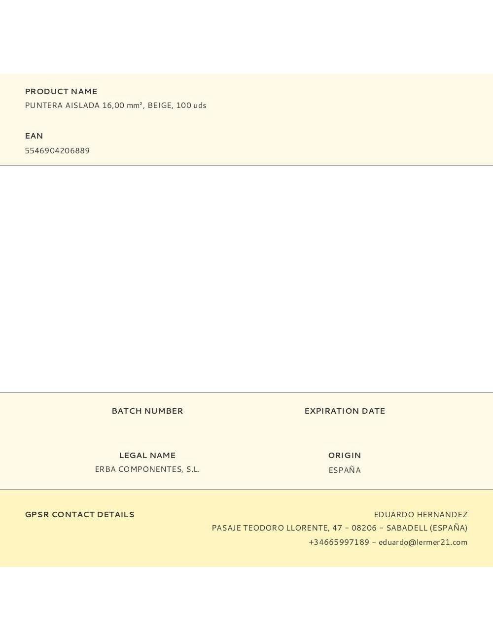 Puntera aislada 16,00 mm, beige, 100 uds