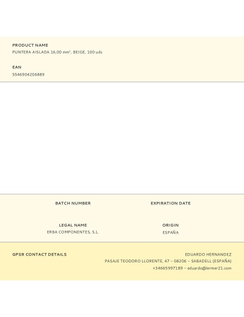 Puntera aislada 16,00 mm, beige, 100 uds