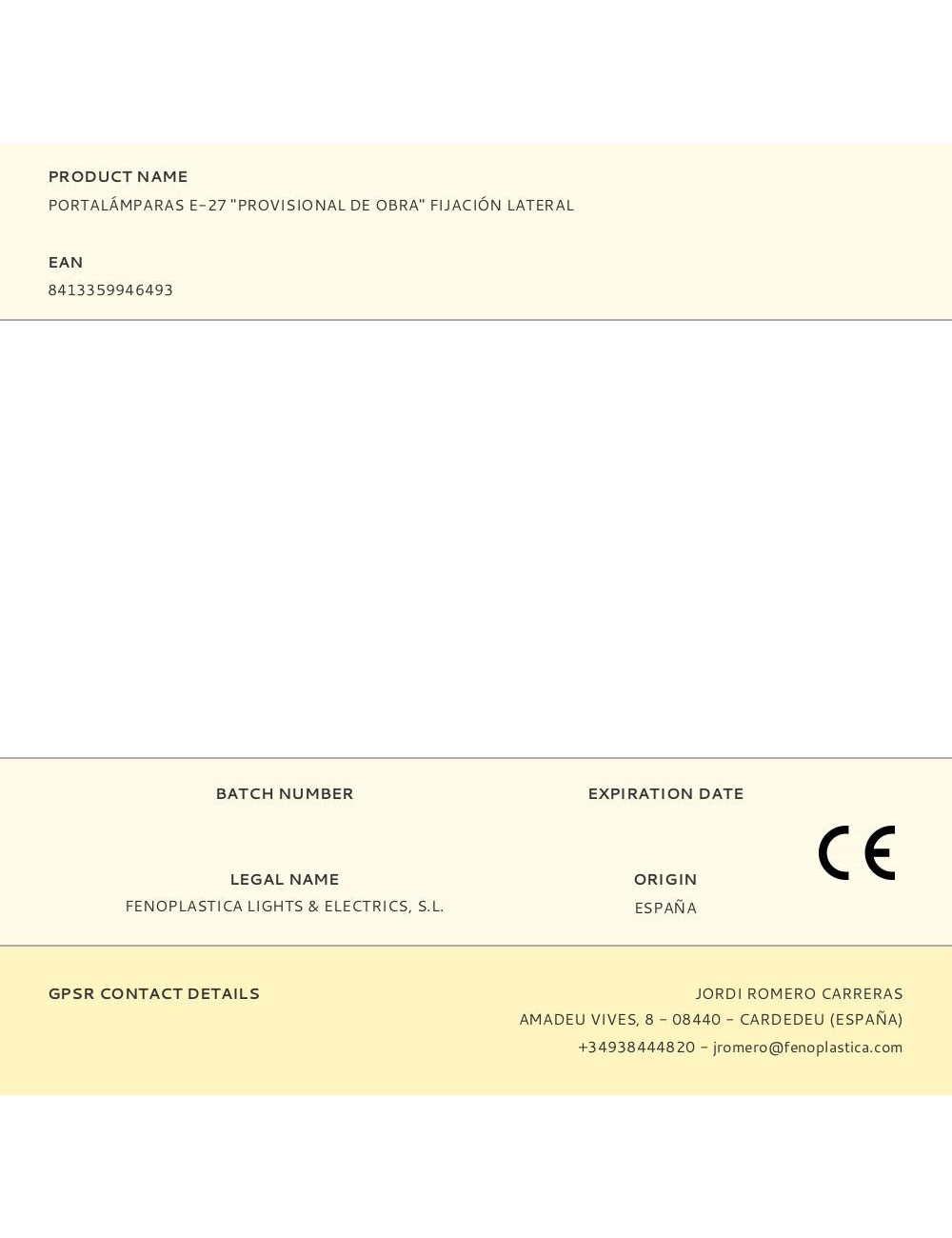 Portalámparas e-27 "provisional de obra" fijación lateral