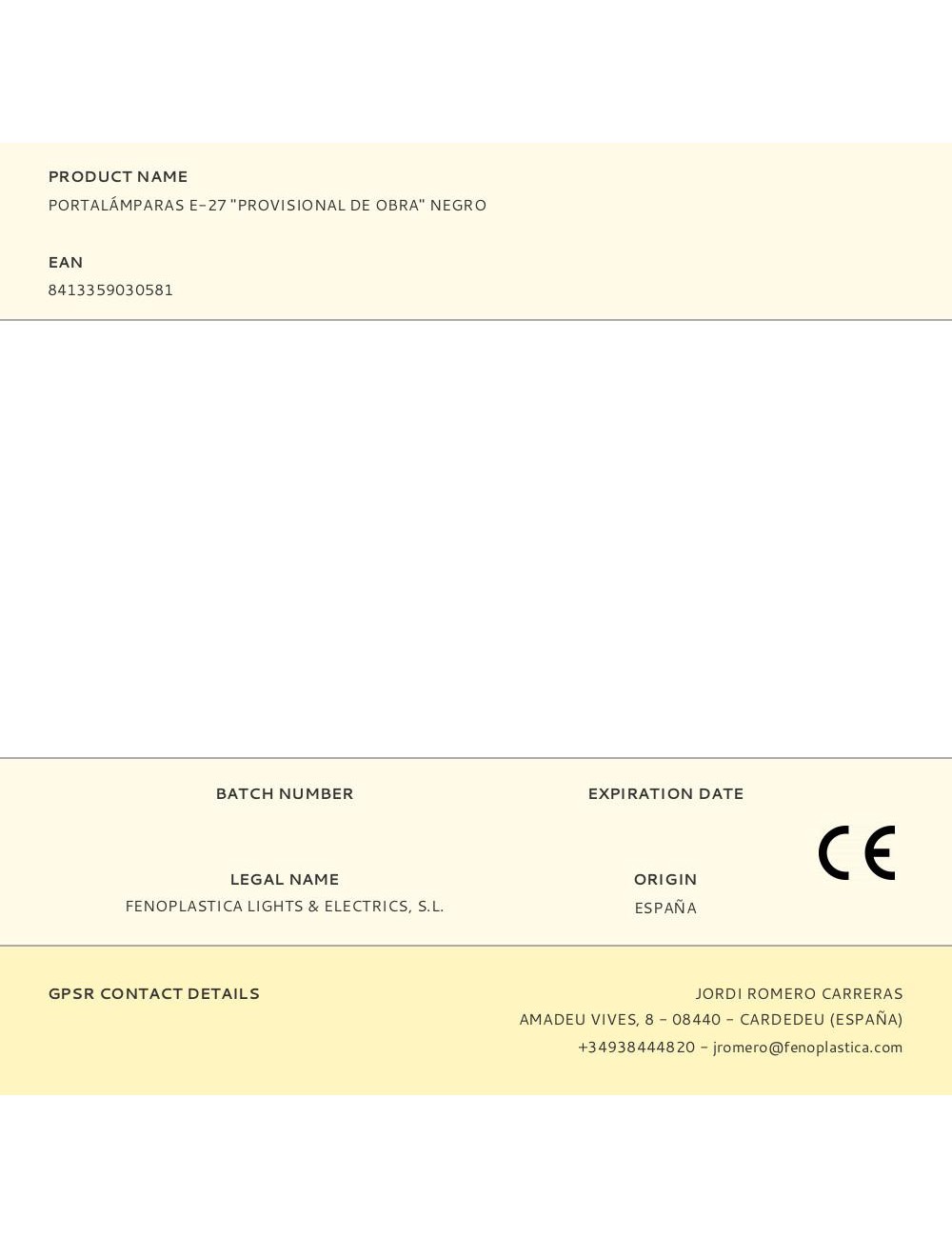 Portalámparas e-27 "provisional de obra" negro