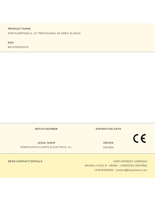 Portalámparas e-27 "provisional de obra" blanco