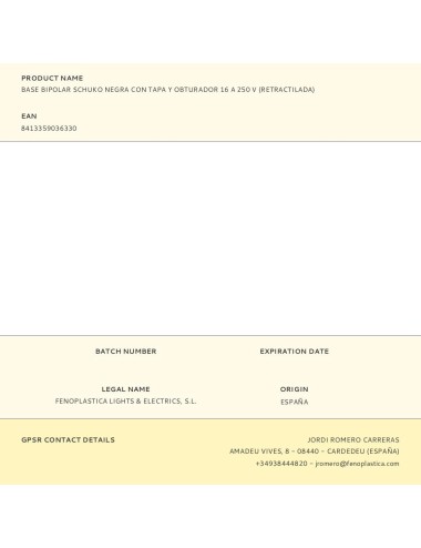 Base bipolar schuko negra con tapa y obturador 16 a 250 v (retractilada)