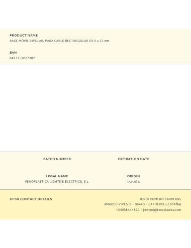 Base móvil bipolar, para cable rectangular de 5 x 11 mm