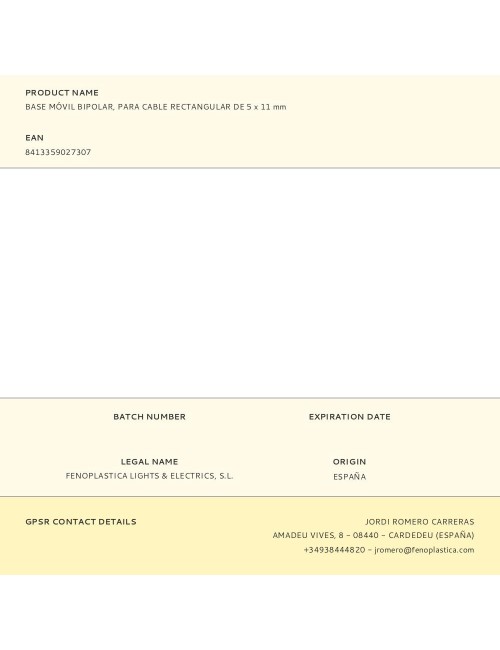 Base móvil bipolar, para cable rectangular de 5 x 11 mm