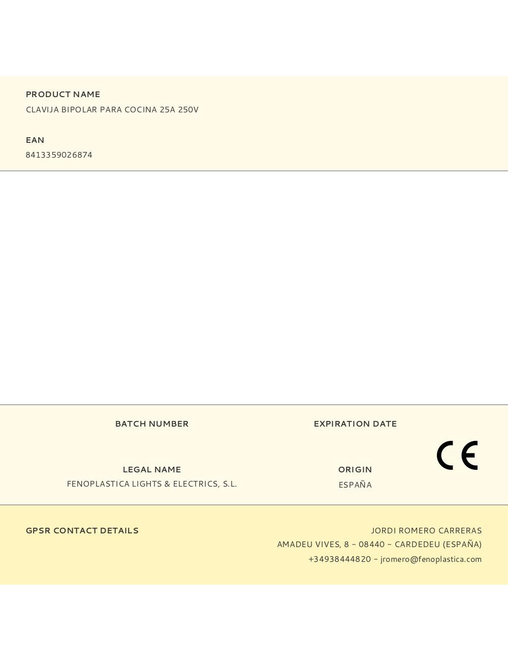 Clavija bipolar para cocina 25a 250v