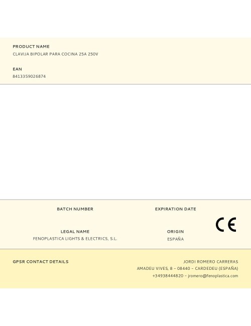 Clavija bipolar para cocina 25a 250v